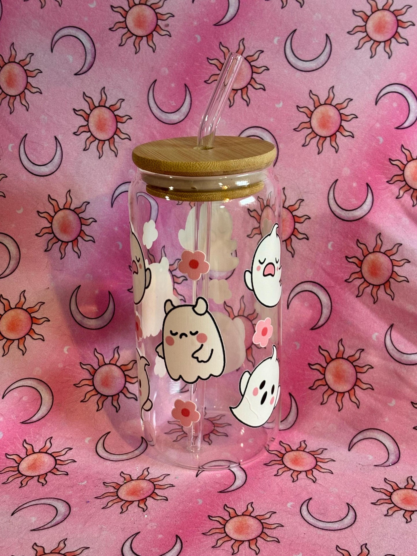 Iced Coffee Glass ~ Coffee Glass ~ Gift For Mother's Day ~ Gift For Father's Day ~ Christmas Gift ~ Cute Ghosts ~ Bridal Gift ~ Halloween