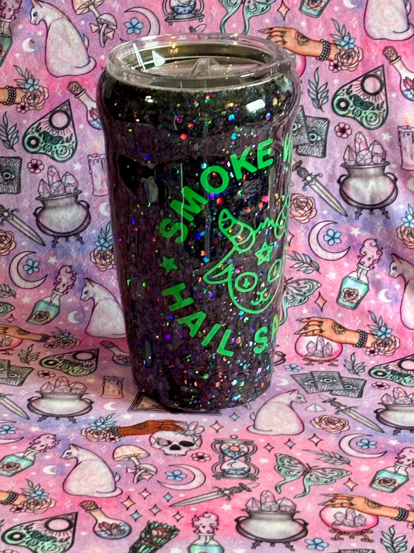 Smoke Herb Hail Satan ~ Glitter Epoxy Tumbler ~ Epoxy Tumbler ~ 20 oz. Tumbler ~ Custom Tumblers ~ Gifts~ Satanist Gift ~ Dark Gifts