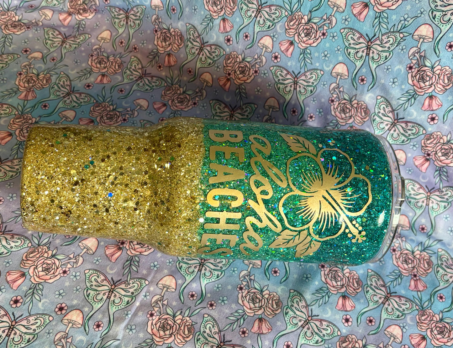 Aloha Beaches 40 oz Tumbler, Handmade Beach Glitter Tumbler, Unique Summer Cup, Hello Summer Mug, Beachy Drinkware, Glitter Tumbler