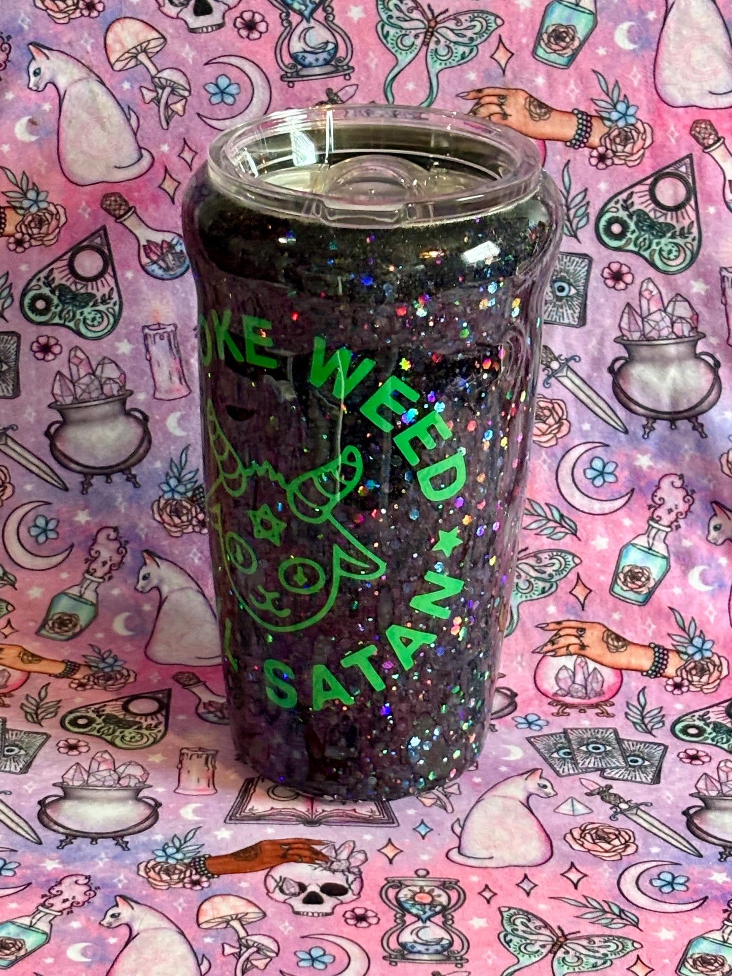 Smoke Herb Hail Satan ~ Glitter Epoxy Tumbler ~ Epoxy Tumbler ~ 20 oz. Tumbler ~ Custom Tumblers ~ Gifts~ Satanist Gift ~ Dark Gifts