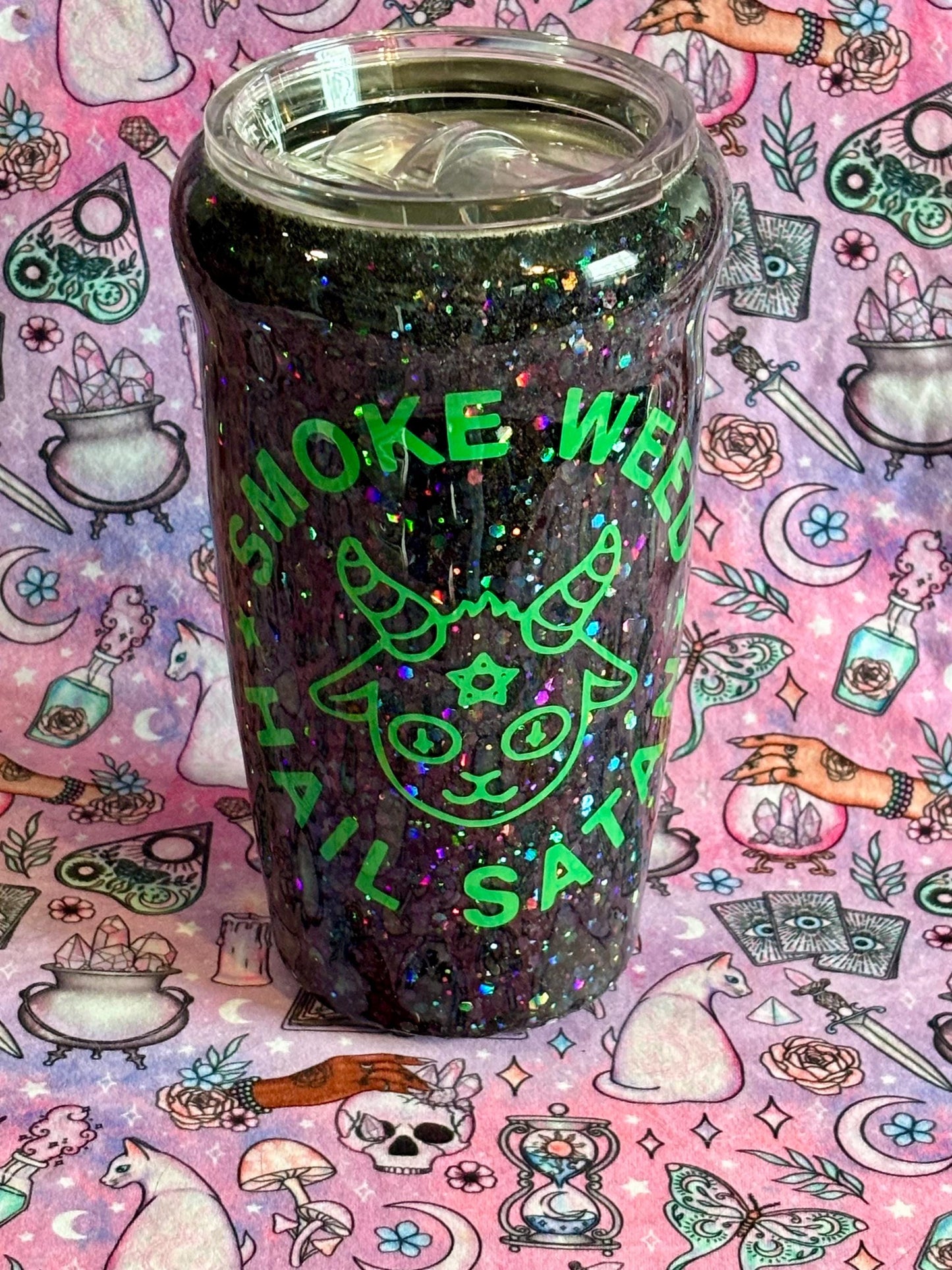 Smoke Herb Hail Satan ~ Glitter Epoxy Tumbler ~ Epoxy Tumbler ~ 20 oz. Tumbler ~ Custom Tumblers ~ Gifts~ Satanist Gift ~ Dark Gifts