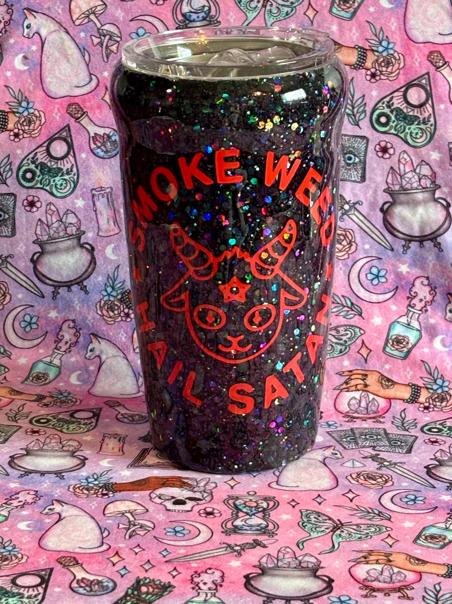 Smoke Herb Hail Satan ~ Glitter Epoxy Tumbler ~ Epoxy Tumbler ~ 20 oz. Tumbler ~ Custom Tumblers ~ Gifts~ Satanist Gift ~ Dark Gifts