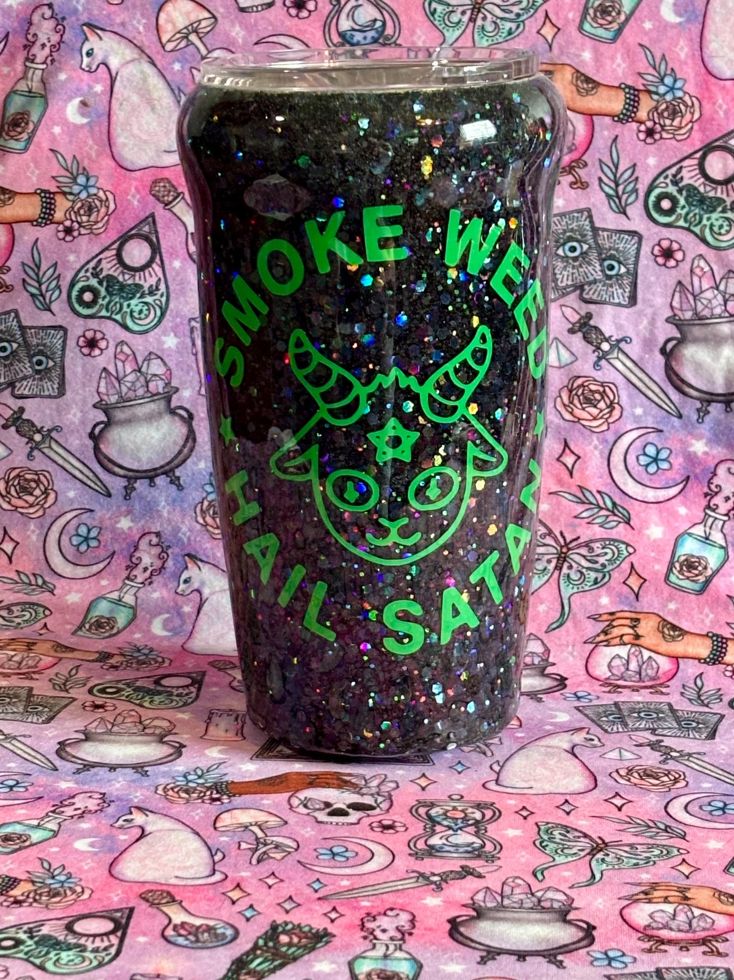 Smoke Herb Hail Satan ~ Glitter Epoxy Tumbler ~ Epoxy Tumbler ~ 20 oz. Tumbler ~ Custom Tumblers ~ Gifts~ Satanist Gift ~ Dark Gifts