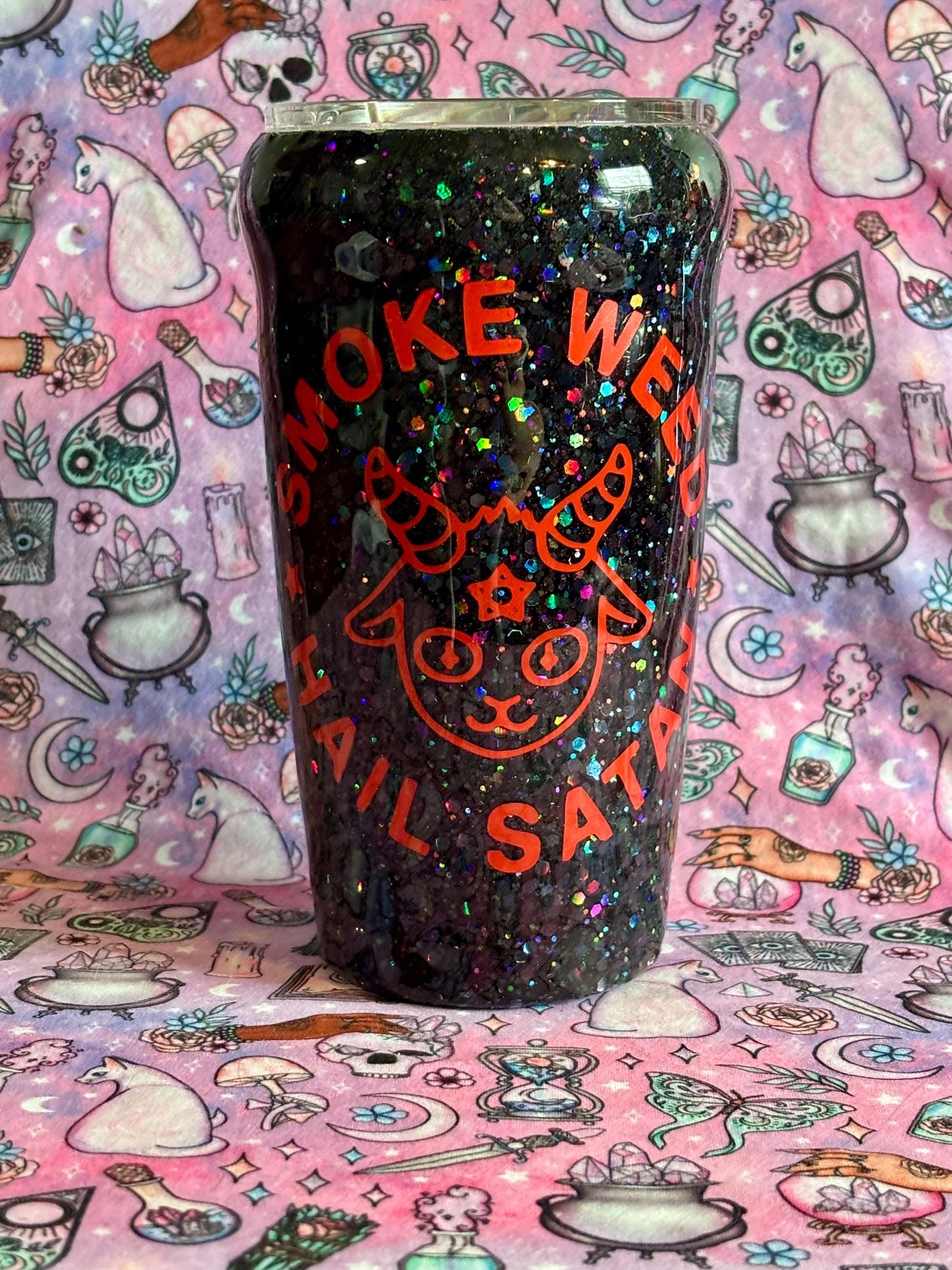 Smoke Herb Hail Satan ~ Glitter Epoxy Tumbler ~ Epoxy Tumbler ~ 20 oz. Tumbler ~ Custom Tumblers ~ Gifts~ Satanist Gift ~ Dark Gifts