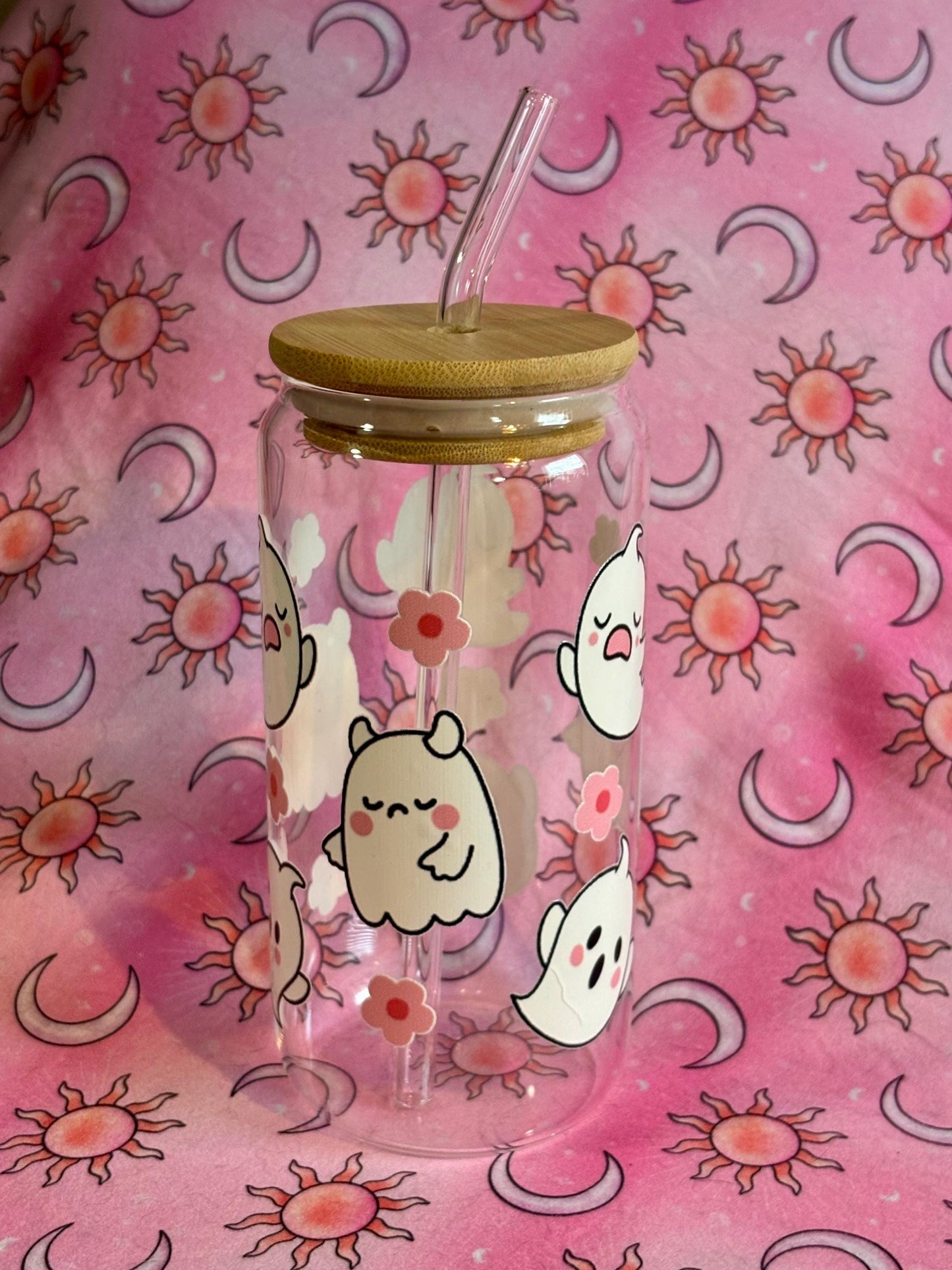 Iced Coffee Glass ~ Coffee Glass ~ Gift For Mother's Day ~ Gift For Father's Day ~ Christmas Gift ~ Cute Ghosts ~ Bridal Gift ~ Halloween