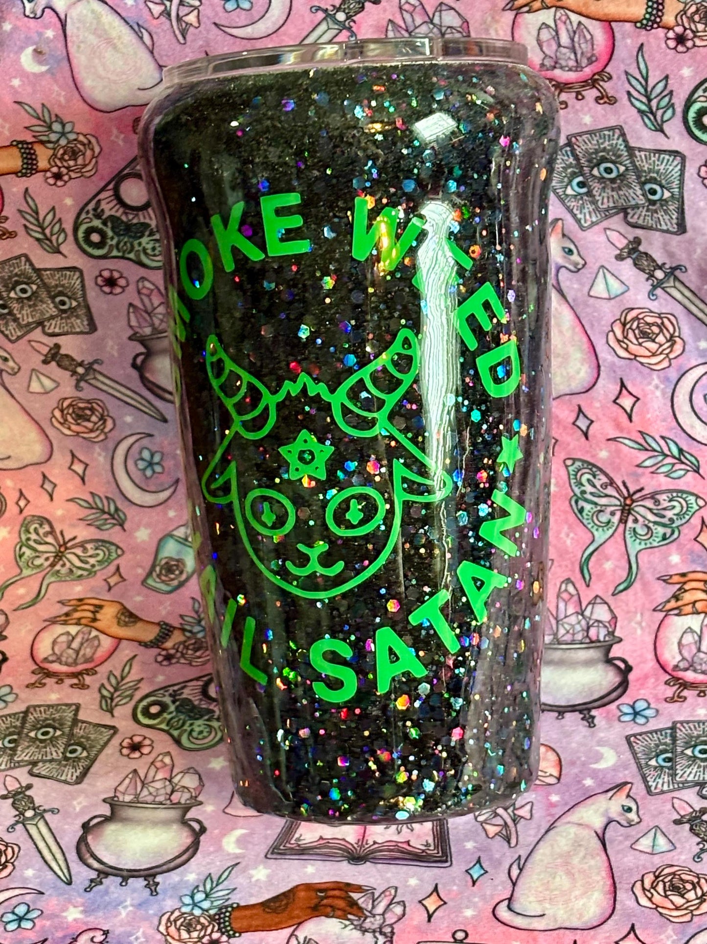 Smoke Herb Hail Satan ~ Glitter Epoxy Tumbler ~ Epoxy Tumbler ~ 20 oz. Tumbler ~ Custom Tumblers ~ Gifts~ Satanist Gift ~ Dark Gifts