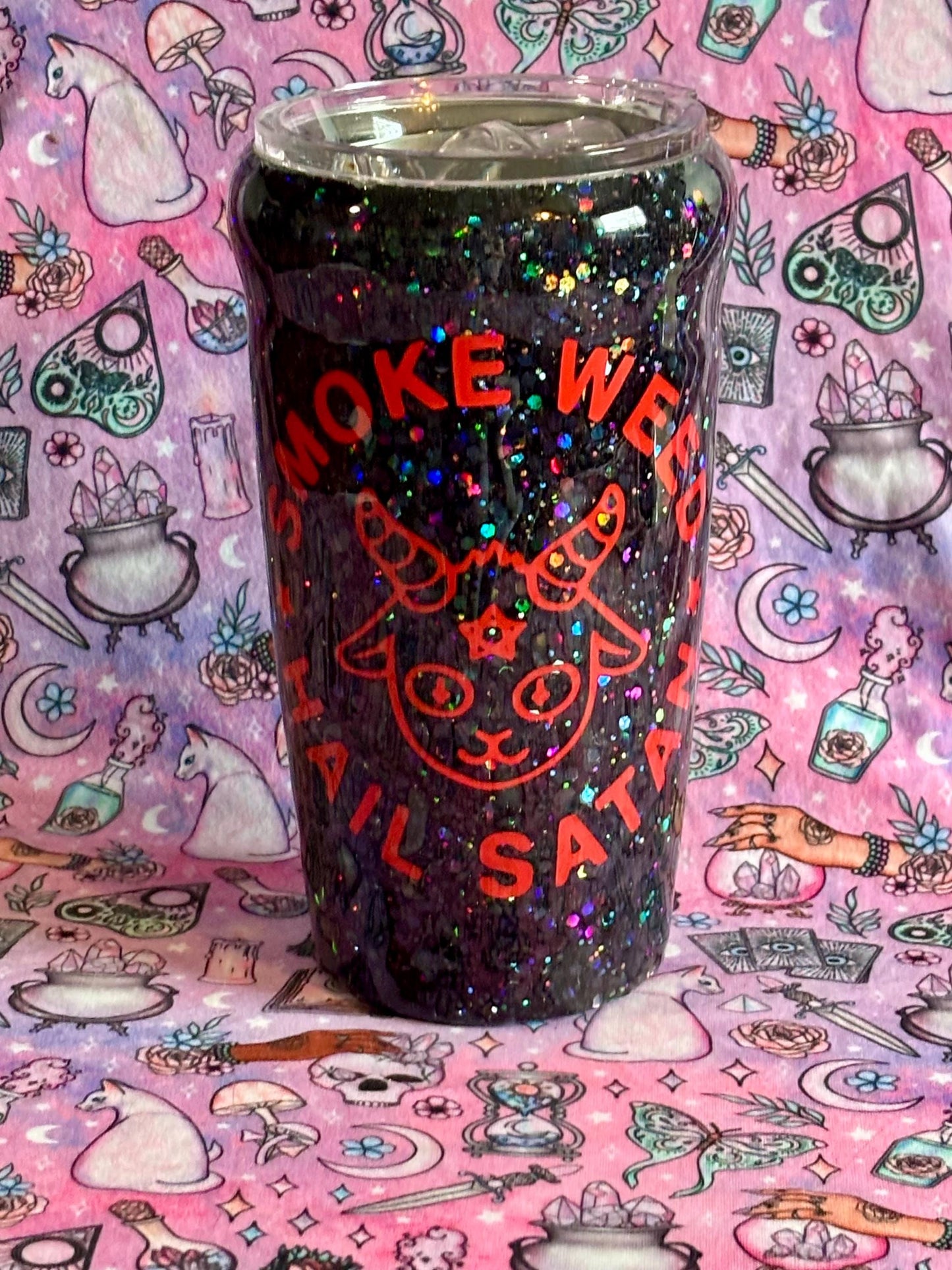 Smoke Herb Hail Satan ~ Glitter Epoxy Tumbler ~ Epoxy Tumbler ~ 20 oz. Tumbler ~ Custom Tumblers ~ Gifts~ Satanist Gift ~ Dark Gifts
