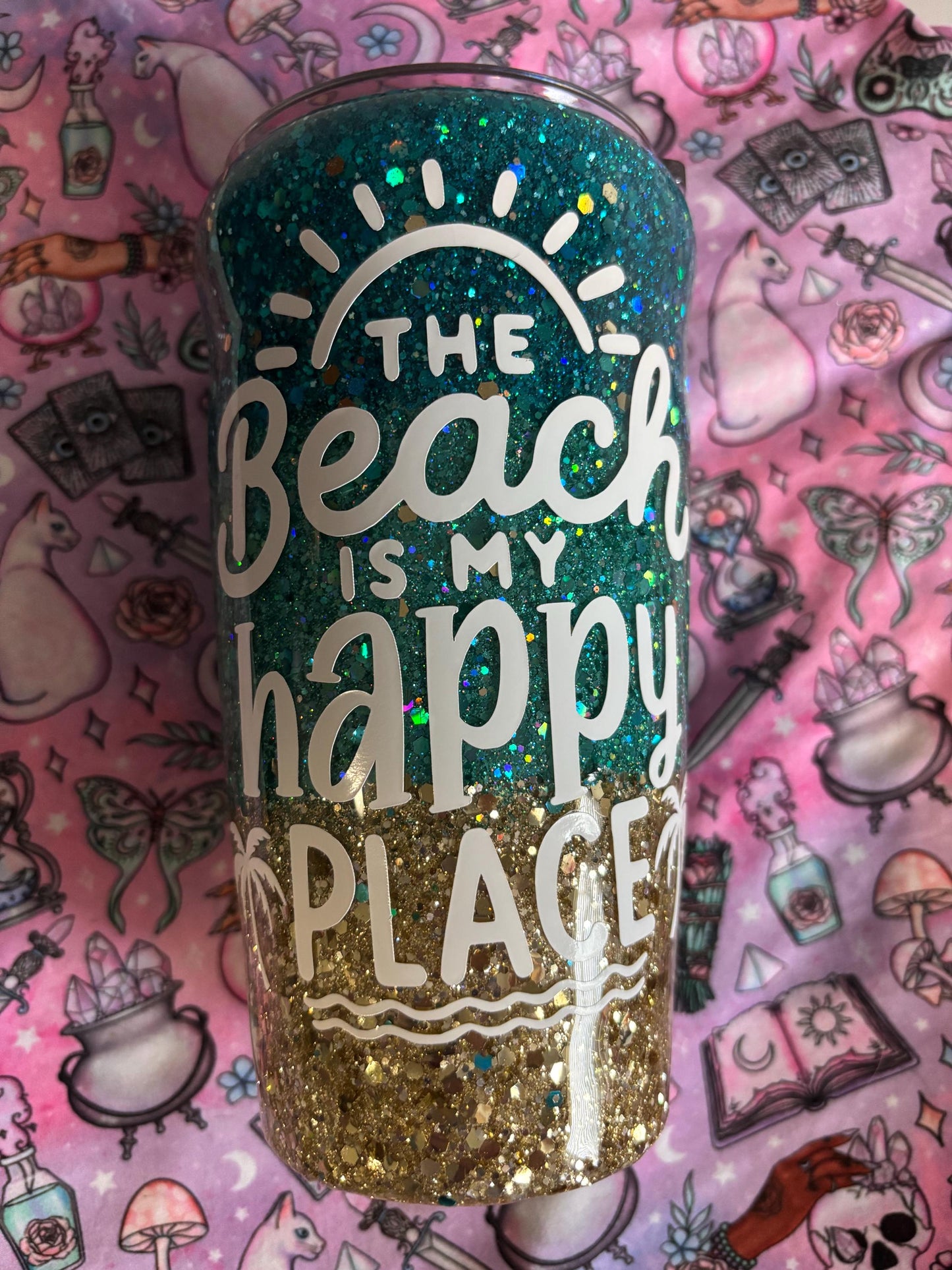 The Beach is my Happy Place ~ Glitter Epoxy Tumbler ~ Epoxy Tumbler ~ 20 oz. Tumbler ~ Custom Tumblers ~ Gifts~ Teacher Gift ~ Bridal Gifts