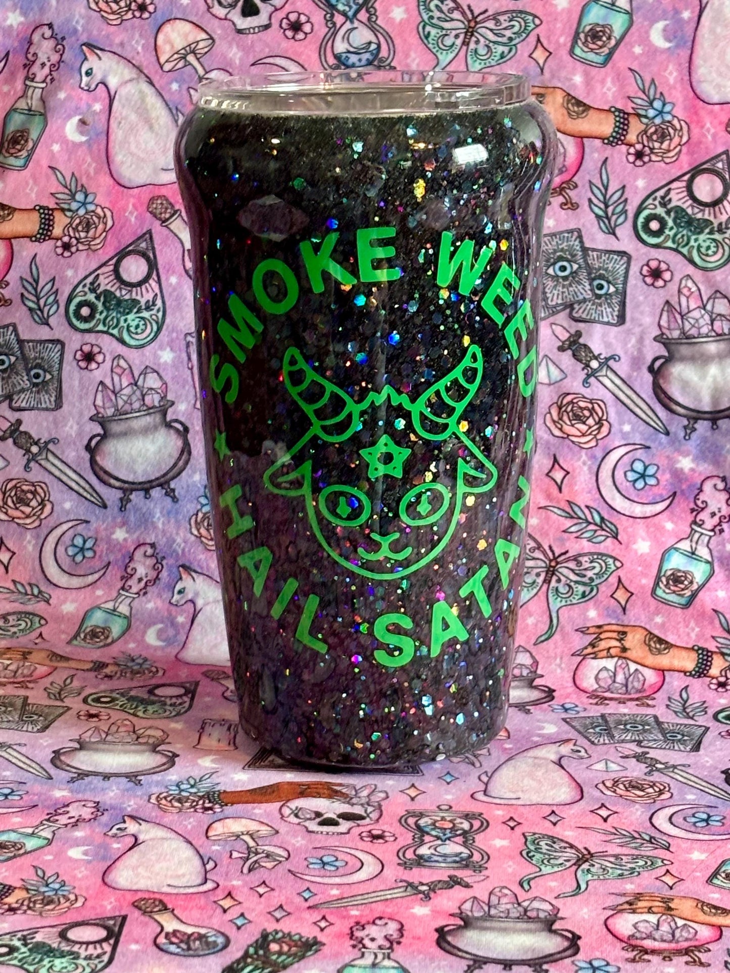 Smoke Herb Hail Satan ~ Glitter Epoxy Tumbler ~ Epoxy Tumbler ~ 20 oz. Tumbler ~ Custom Tumblers ~ Gifts~ Satanist Gift ~ Dark Gifts