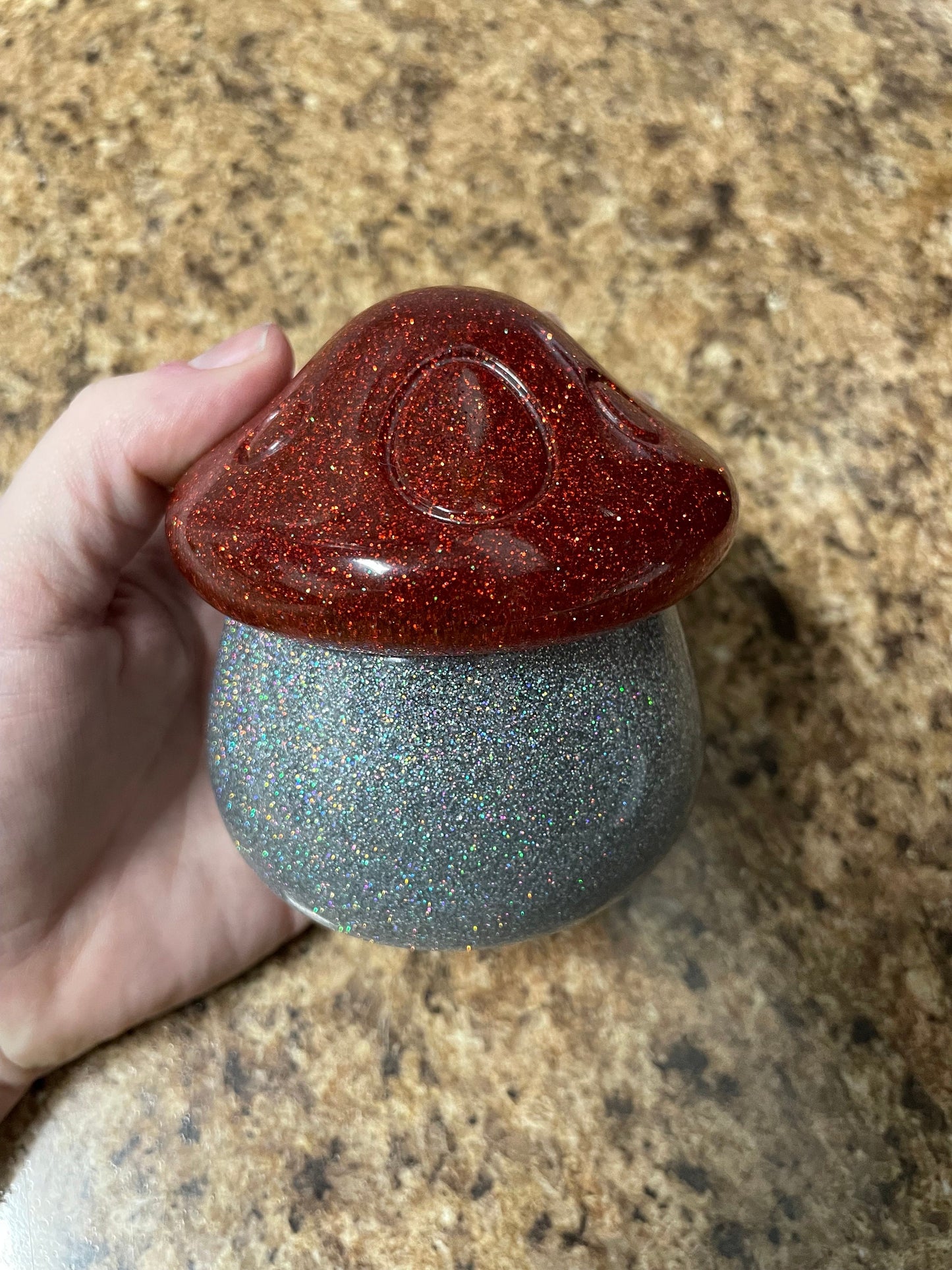 Handmade Glitter Mushroom Trinket Box ~ Jewelry Box ~ Household Decor