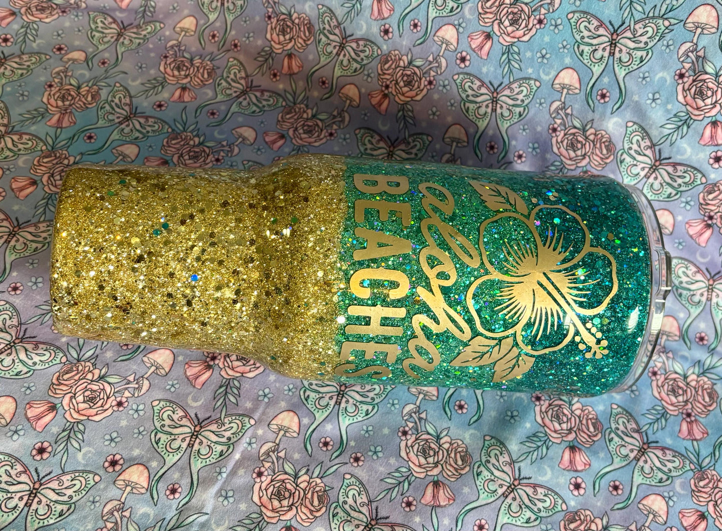 Aloha Beaches 40 oz Tumbler, Handmade Beach Glitter Tumbler, Unique Summer Cup, Hello Summer Mug, Beachy Drinkware, Glitter Tumbler