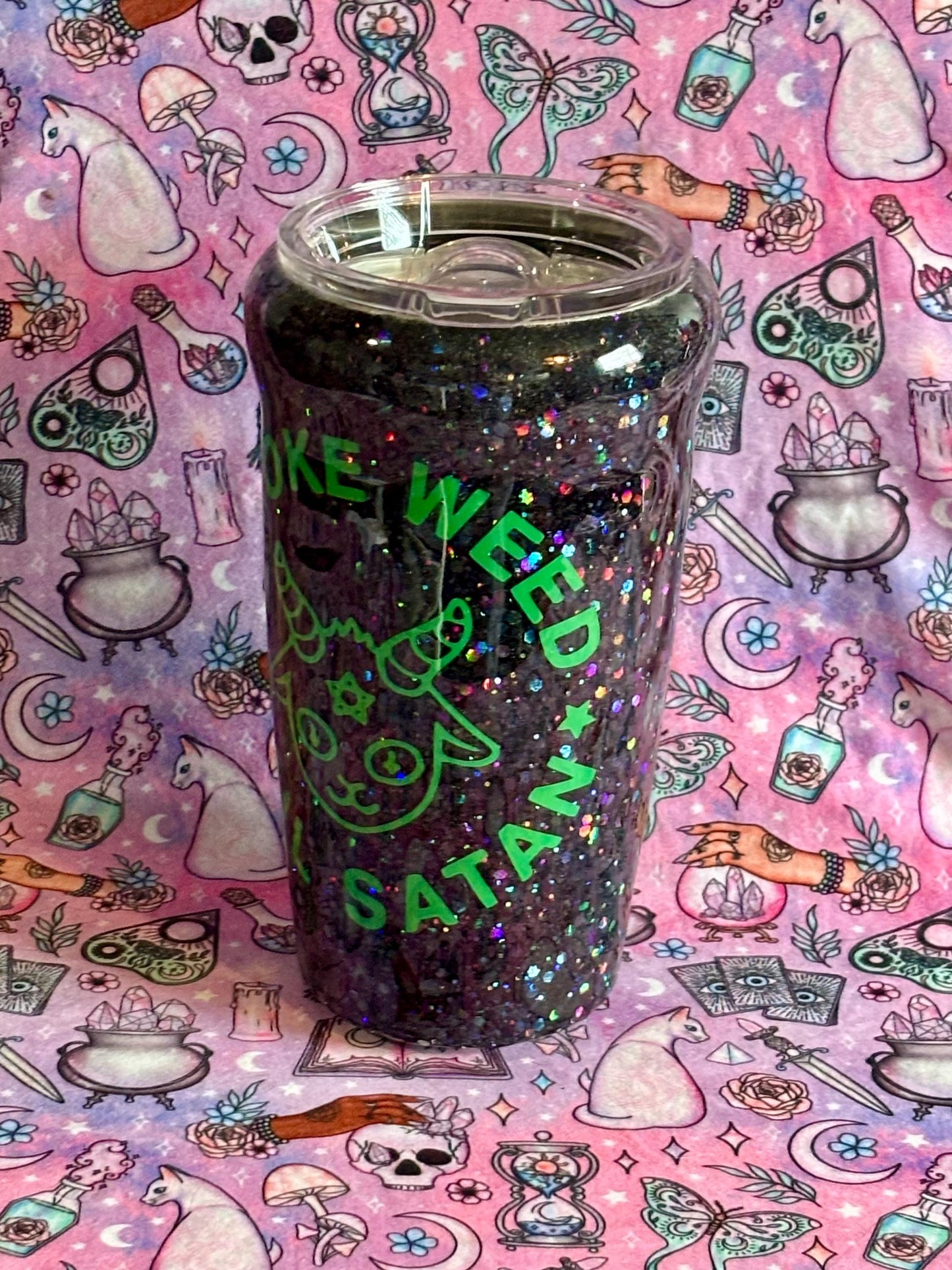 Smoke Herb Hail Satan ~ Glitter Epoxy Tumbler ~ Epoxy Tumbler ~ 20 oz. Tumbler ~ Custom Tumblers ~ Gifts~ Satanist Gift ~ Dark Gifts