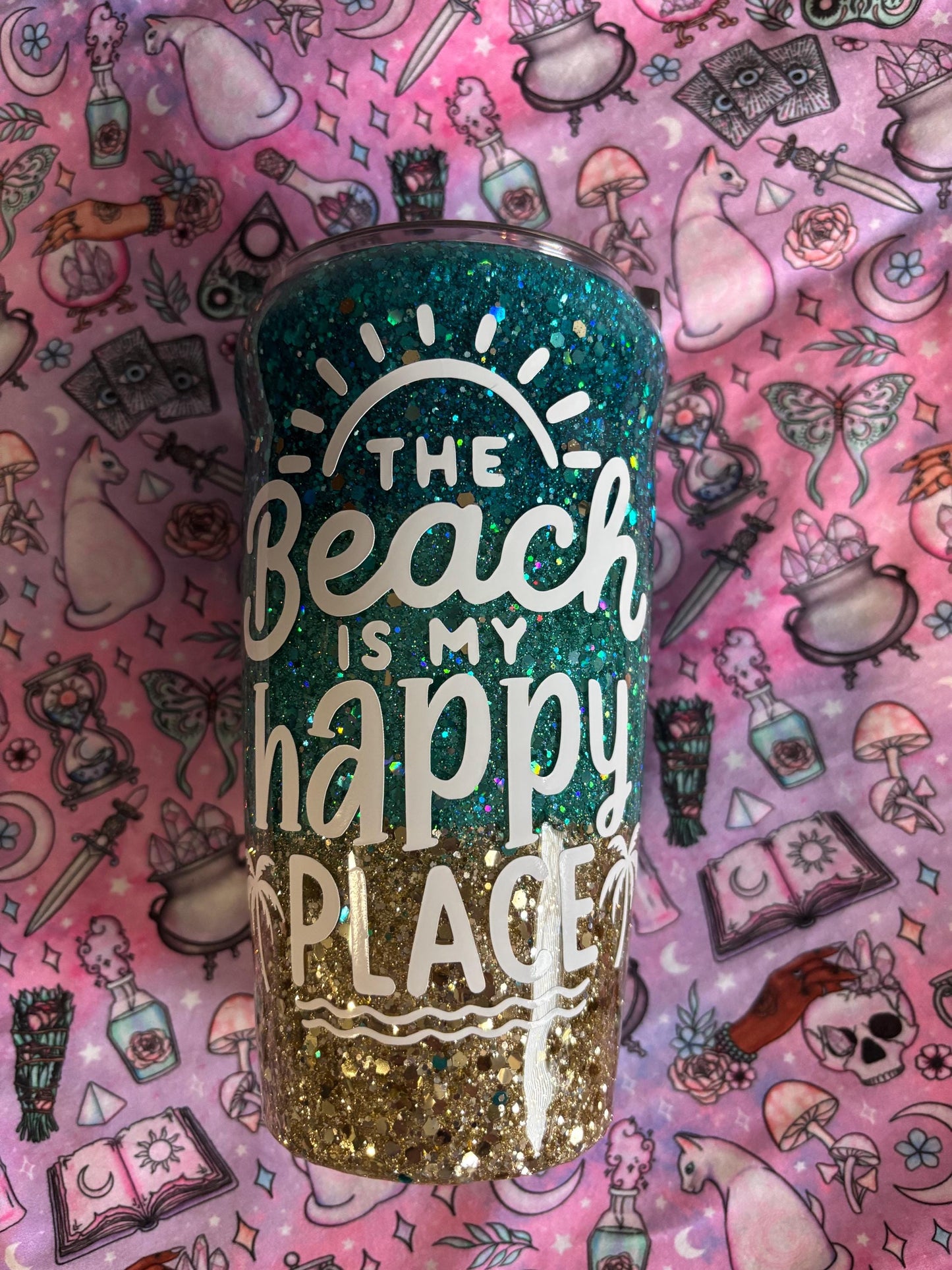The Beach is my Happy Place ~ Glitter Epoxy Tumbler ~ Epoxy Tumbler ~ 20 oz. Tumbler ~ Custom Tumblers ~ Gifts~ Teacher Gift ~ Bridal Gifts