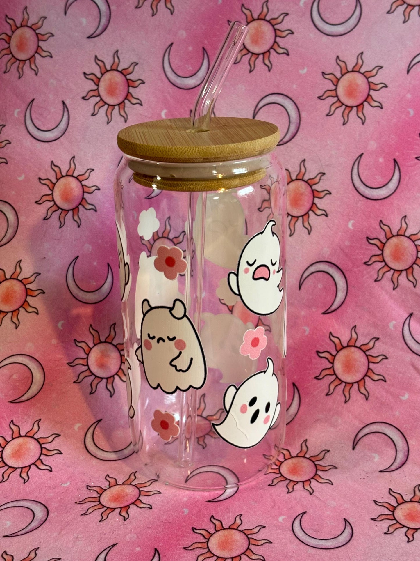 Iced Coffee Glass ~ Coffee Glass ~ Gift For Mother's Day ~ Gift For Father's Day ~ Christmas Gift ~ Cute Ghosts ~ Bridal Gift ~ Halloween
