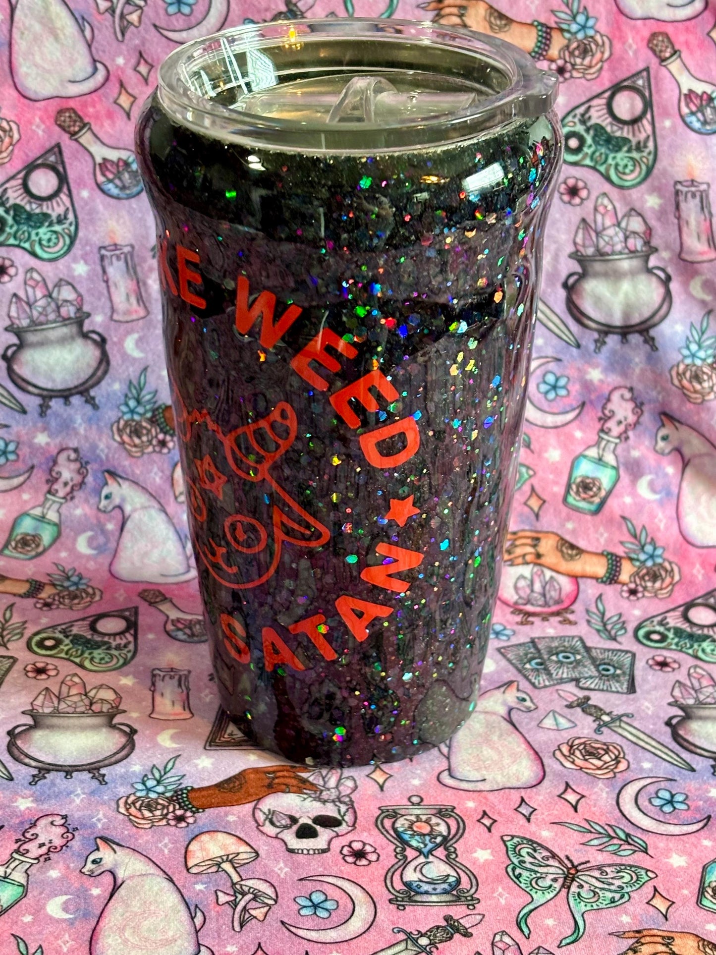Smoke Herb Hail Satan ~ Glitter Epoxy Tumbler ~ Epoxy Tumbler ~ 20 oz. Tumbler ~ Custom Tumblers ~ Gifts~ Satanist Gift ~ Dark Gifts