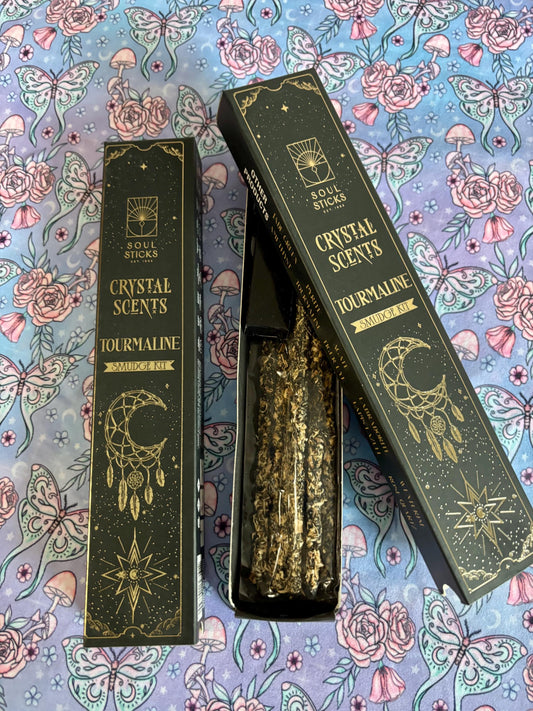 Black Tourmaline, Housewarming Witchcraft Crystal Smudge Kit, Cleansing Kit For Wiccans, Ritual Supplies, Perfect For Pagans, For Beginners,