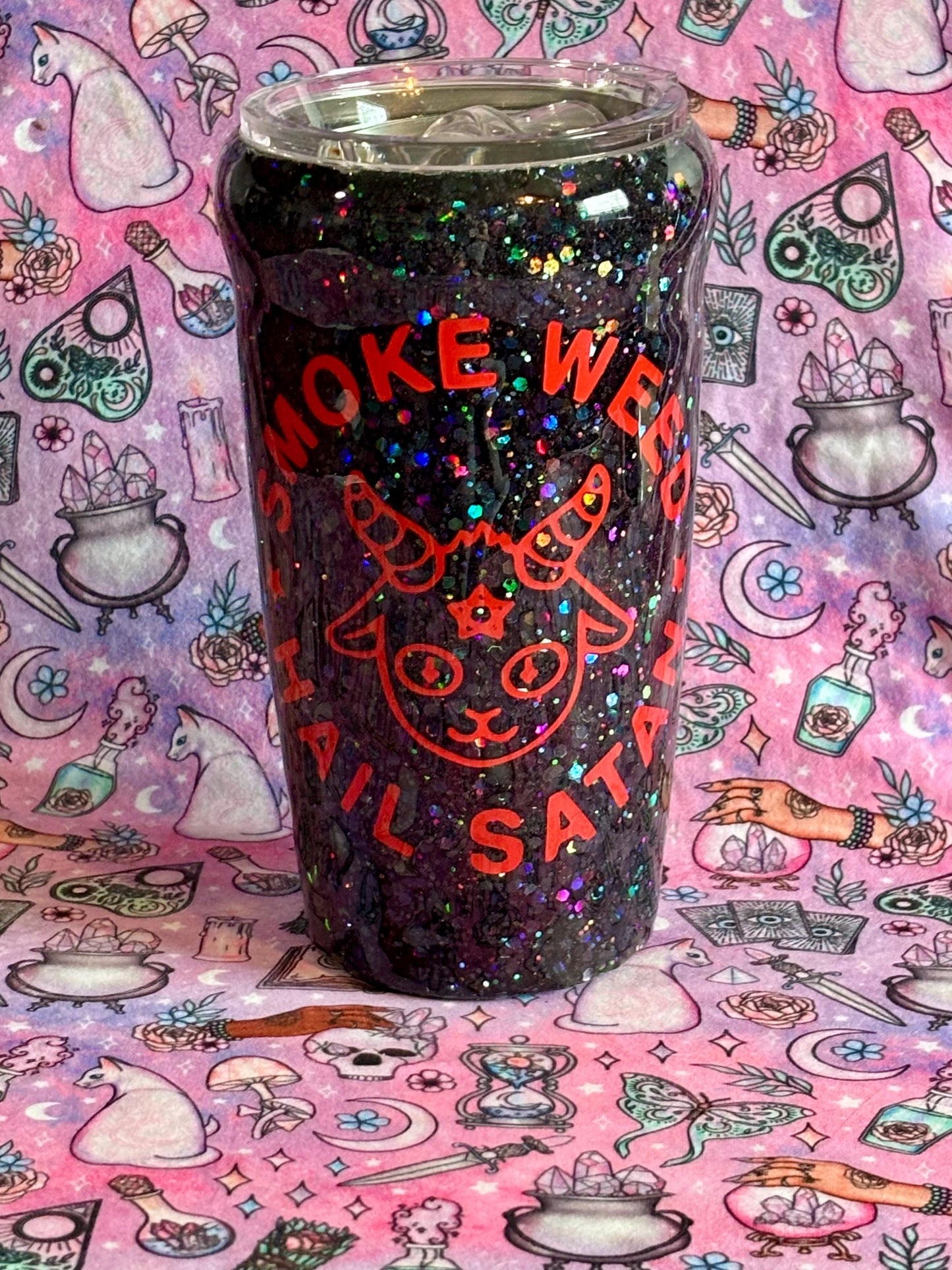 Smoke Herb Hail Satan ~ Glitter Epoxy Tumbler ~ Epoxy Tumbler  ~ 20 oz. Tumbler ~ Custom Tumblers ~ Gifts~ Satanist Gift ~ Dark Gifts