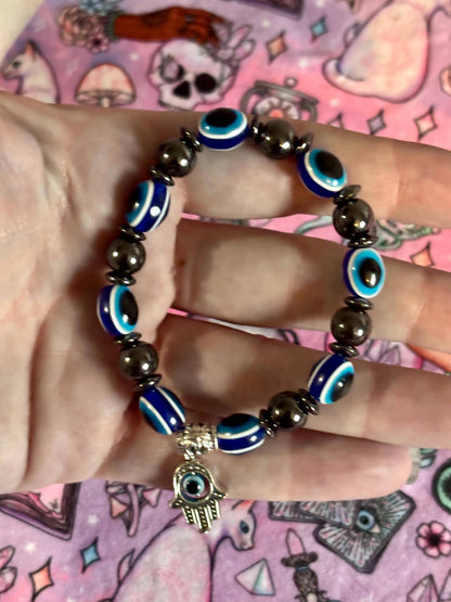 Protection Evil Eye Bracelet, Witchcraft Amulet, Unisex Stretch Band, Spiritual Bracelet, Lucky Charm, Protective Jewelry, Evil Eye Bracelet