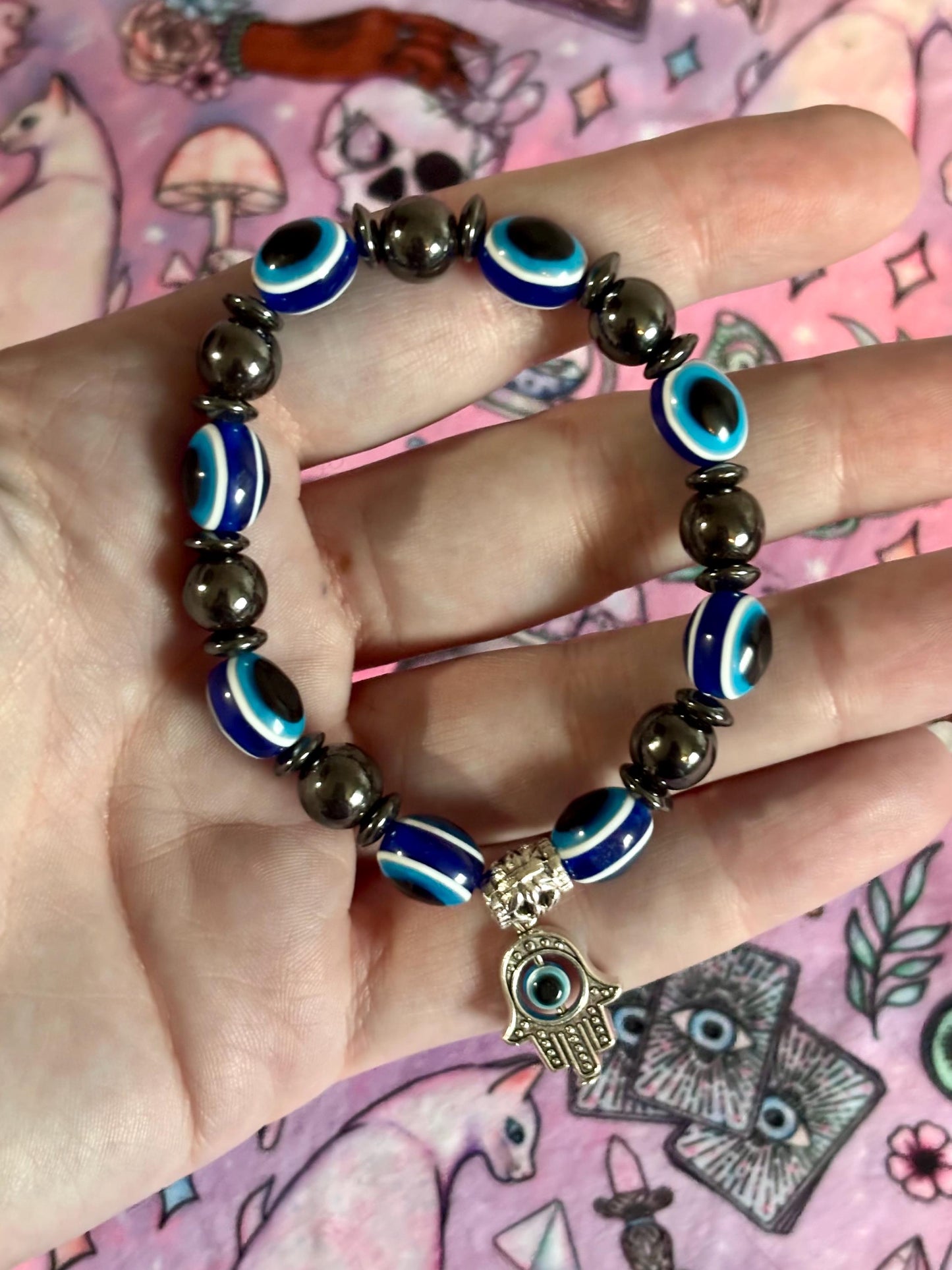 Protection Evil Eye Bracelet, Witchcraft Amulet, Unisex Stretch Band, Spiritual Bracelet, Lucky Charm, Protective Jewelry, Evil Eye Bracelet