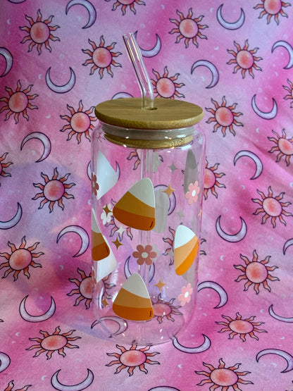 Iced Coffee Glass ~ Coffee Glass ~ Gift For Mother's Day ~ Gift For Father's Day ~ Christmas Gift ~ Candy Corn ~ Bridal Gift ~ Halloween