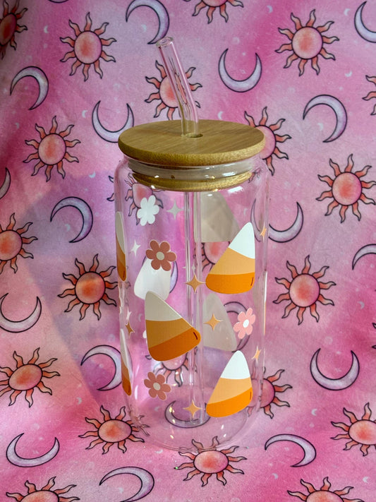 Iced Coffee Glass ~ Coffee Glass ~ Gift For Mother's Day ~ Gift For Father's Day ~ Christmas Gift ~ Candy Corn ~ Bridal Gift ~ Halloween