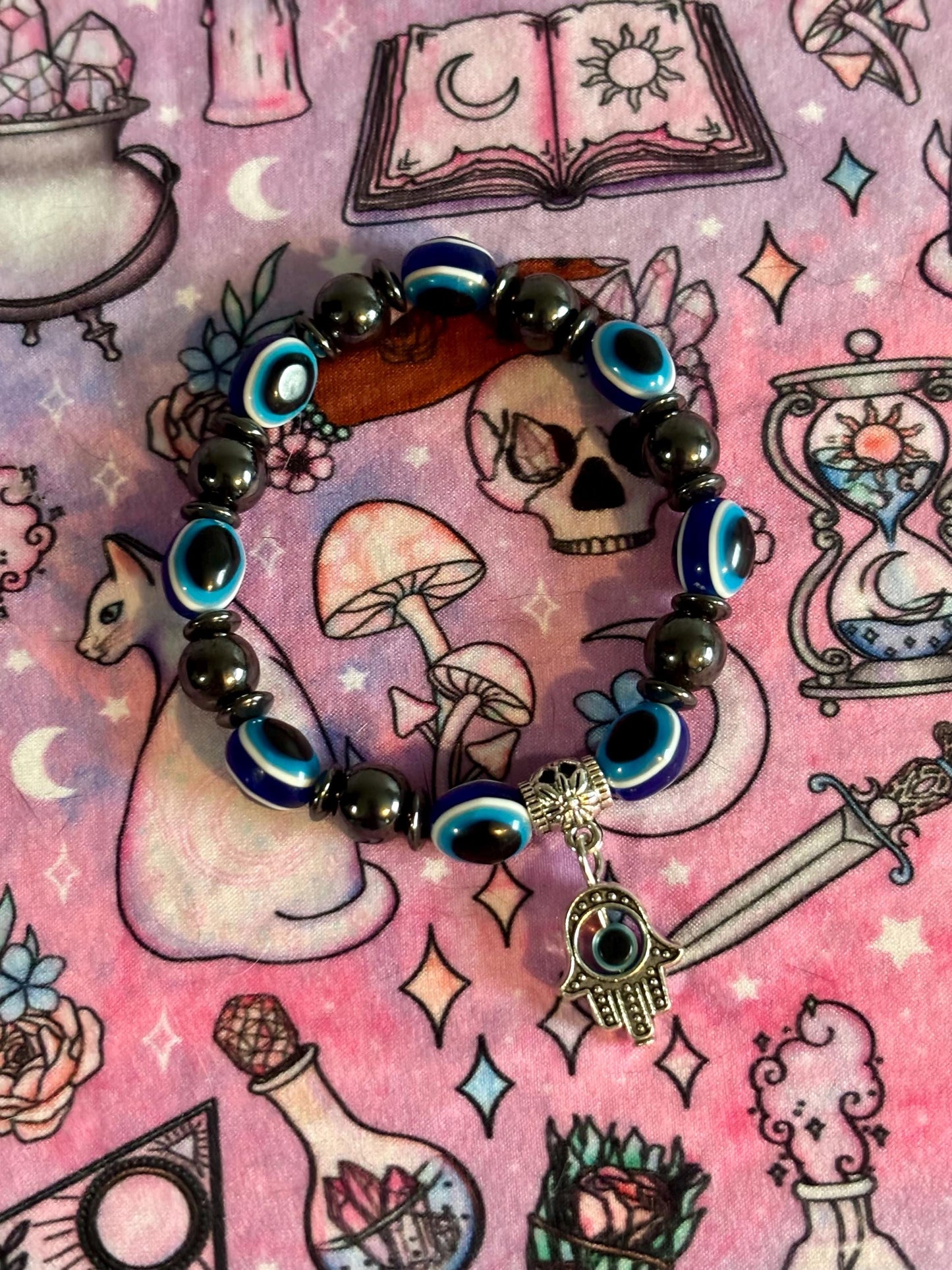 Protection Evil Eye Bracelet, Witchcraft Amulet, Unisex Stretch Band, Spiritual Bracelet, Lucky Charm, Protective Jewelry, Evil Eye Bracelet