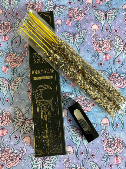Black Tourmaline, Housewarming Witchcraft Crystal Smudge Kit, Cleansing Kit For Wiccans, Ritual Supplies, Perfect For Pagans, For Beginners,