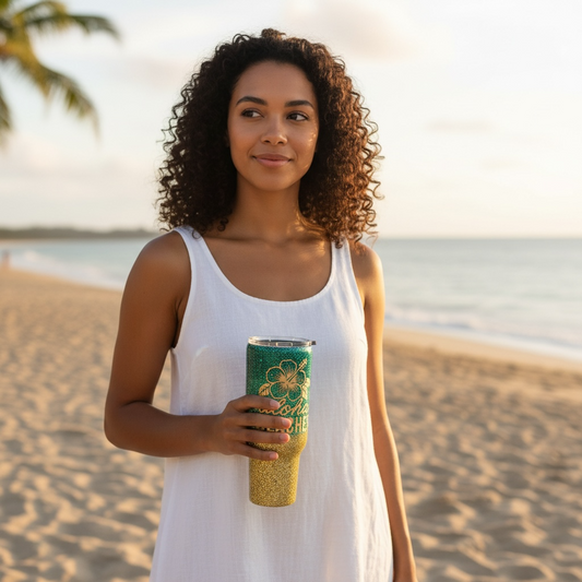 Aloha Beaches 40 oz Tumbler, Handmade Beach Glitter Tumbler, Unique Summer Cup, Hello Summer Mug, Beachy Drinkware, Glitter Tumbler