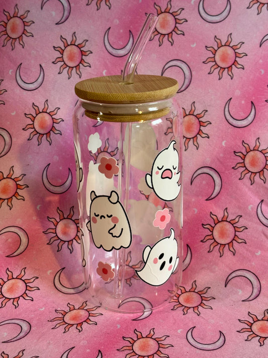 Iced Coffee Glass ~ Coffee Glass ~ Gift For Mother's Day ~ Gift For Father's Day ~ Christmas Gift ~ Cute Ghosts ~ Bridal Gift ~ Halloween