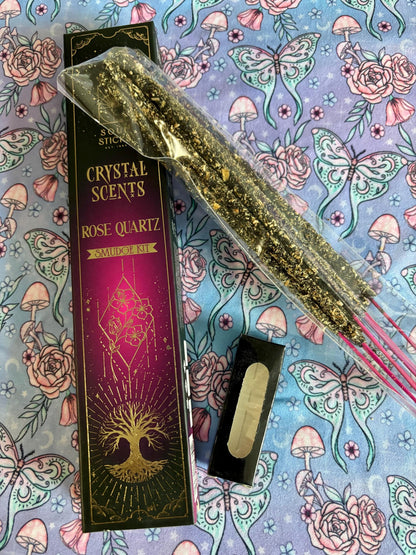 Rose Quartz, Housewarming Witchcraft Crystal Smudge Kit, Cleansing Kit For Wiccans, Ritual Supplies, Perfect For Pagans, For Beginners, Kit